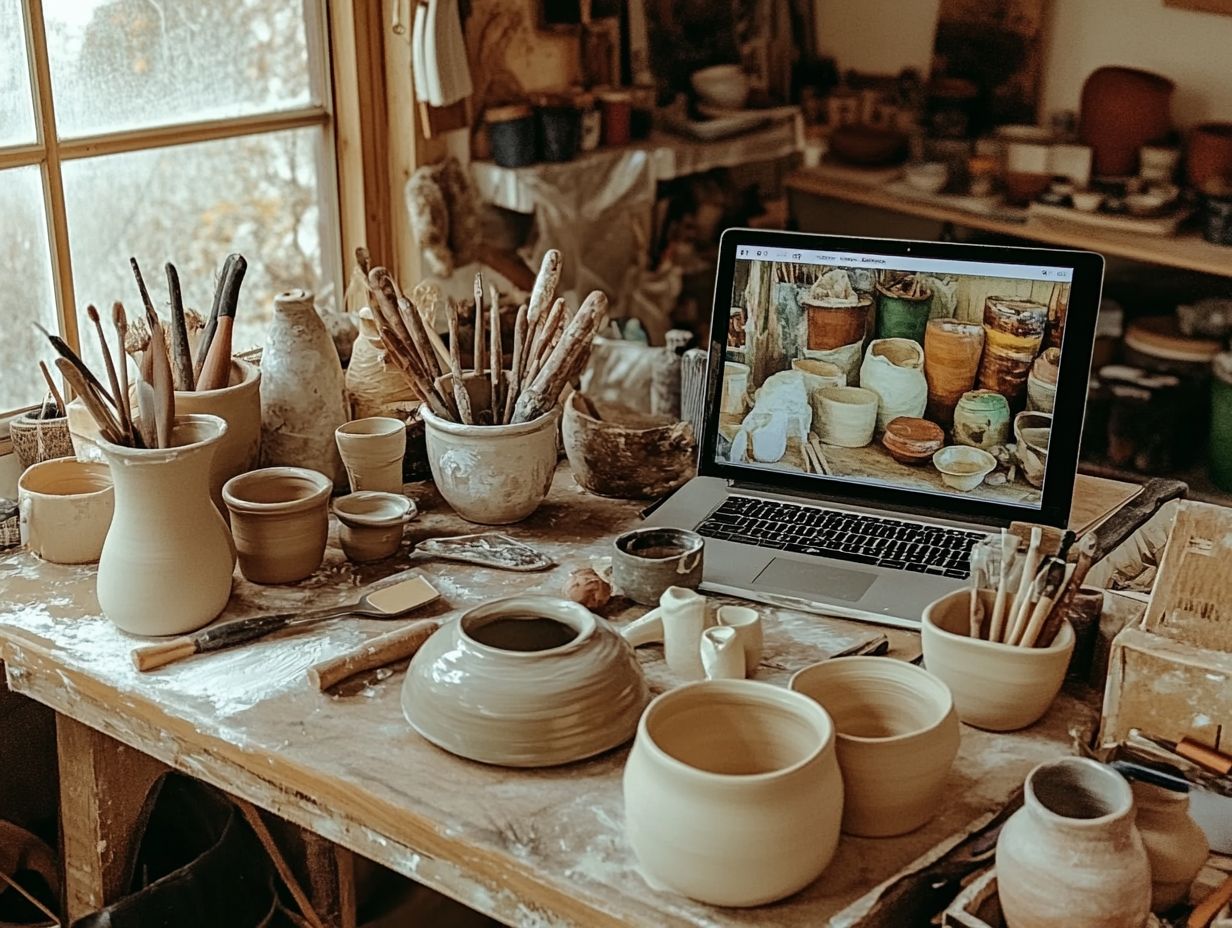 A student focused on improving pottery skills through online courses