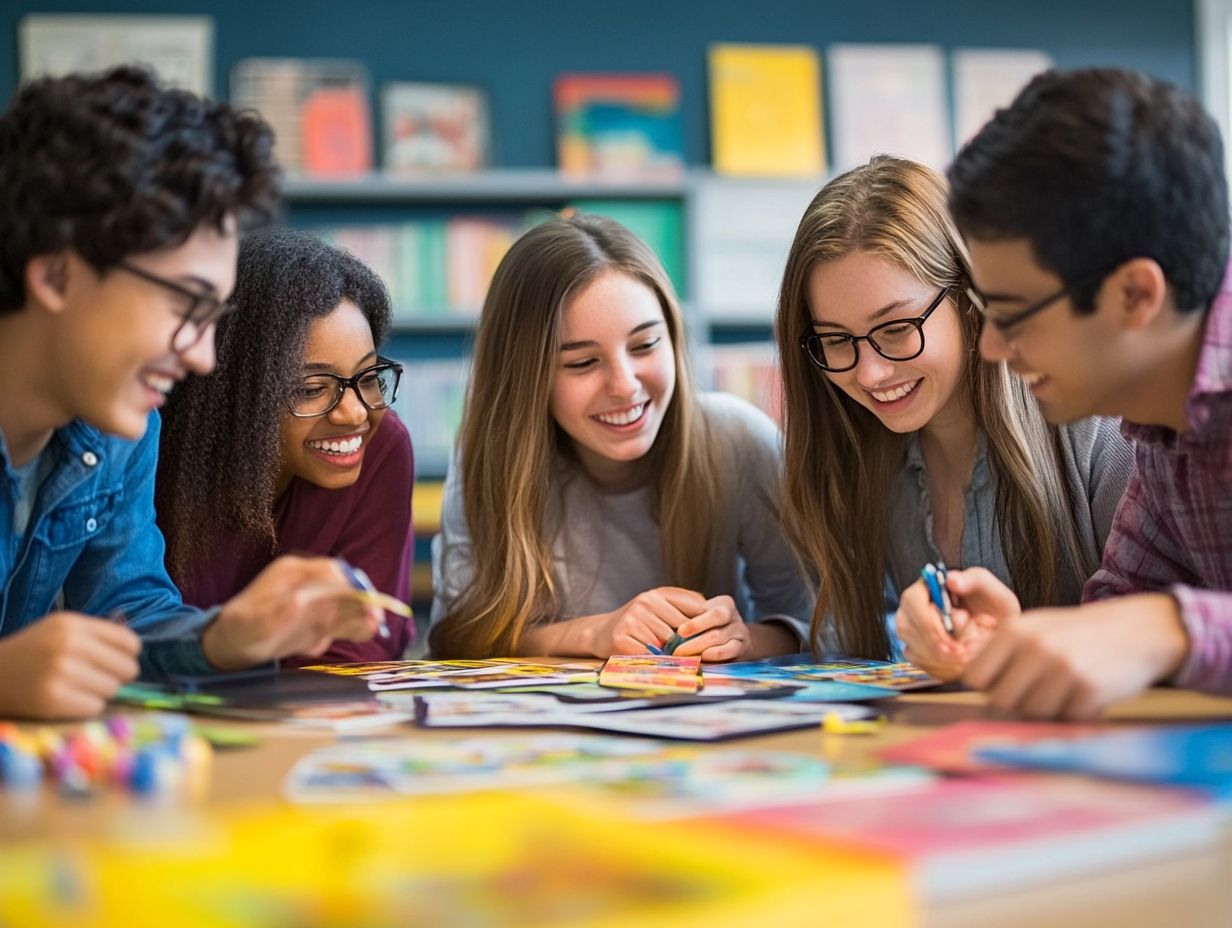 Students playing a language learning game, showcasing engagement and fun.